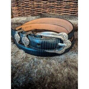 Brighton Leather Belt 32 Lizard Embossed Black Silver Western Cowgirl Boho Rodeo